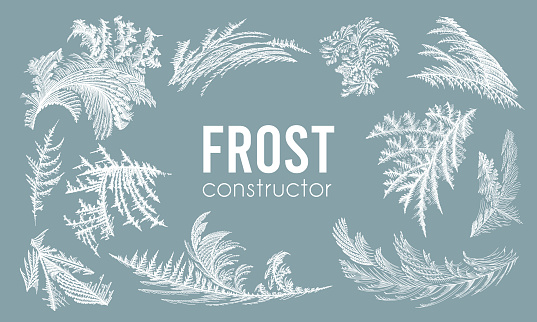 Design element kit, frost ice window pattern, winter christmas set, fresh cool hand drawn graphic