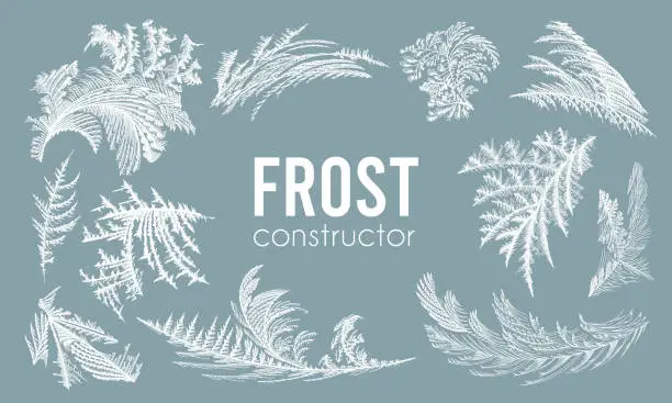 Vector illustration of Design element kit, frost ice window pattern, winter christmas set, fresh cool hand drawn graphic