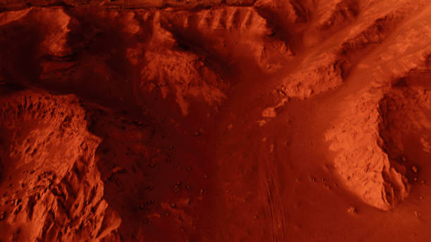 istock Fantastic martian landscape in rusty orange shades, Mars surface, Desert, Cliffs, sand. Alien landscape. Red planet mars 1298389136