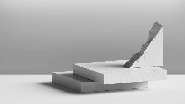 istock 3d render, abstract background with white cobblestone blocks. Modern minimal showcase scene with empty platform for product presentation 1298389163