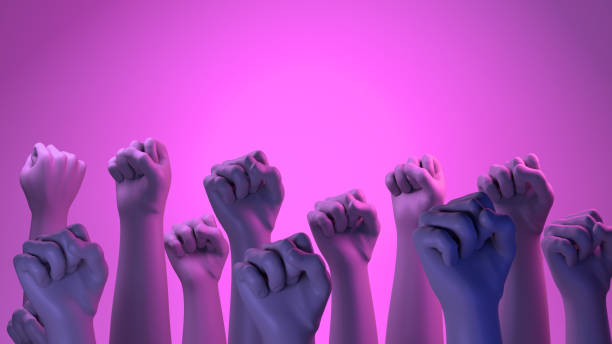 Banner with woman fists in fight. International Day for the Elimination of Violence against Women. November 25. Feminism. 3d illustration. International Women's Day. Pink background. March 8. Banner with woman fists in fight. International Day for the Elimination of Violence against Women. November 25. Feminism. 3d illustration. International Women's Day. Pink background. March 8. womens issues photos stock pictures, royalty-free photos & images