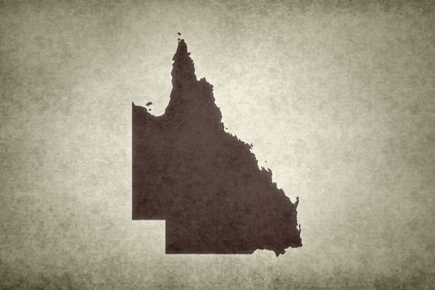 Grunge map of Queensland (Australia) printed on an old paper.