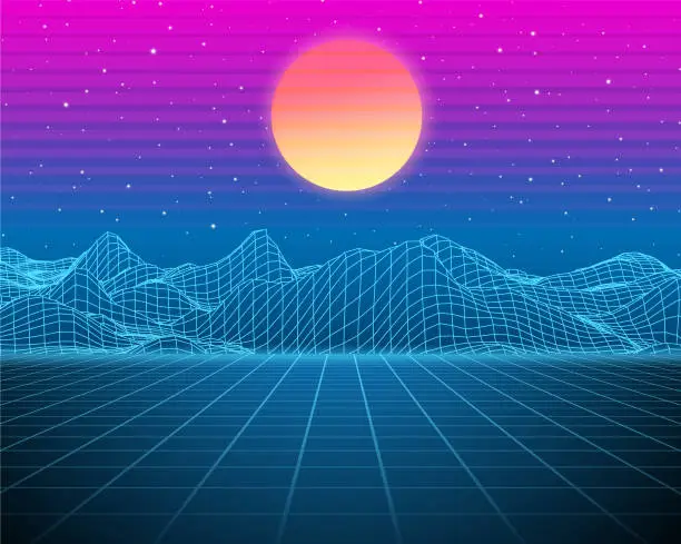 Vector illustration of Synthwave retro background