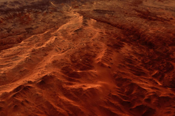 istock Fantastic martian landscape in rusty orange shades, Mars surface, Desert, Cliffs, sand. Alien landscape. Red planet mars 1298395800