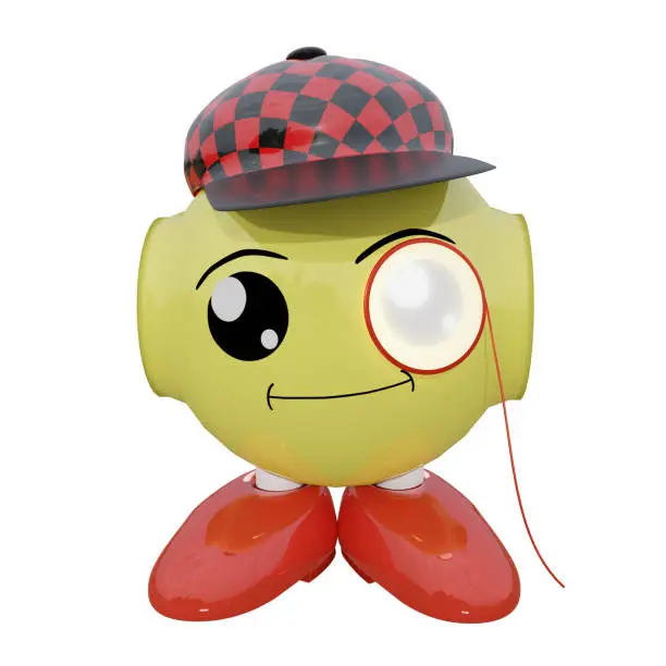 funny robot emoticon with cap and monocle. 3d rendering