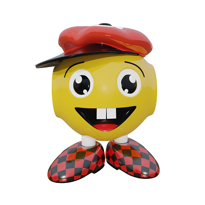 laughing robot emoticon with cape. 3d rendering