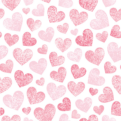 Seamless pattern with pink grunge hearts