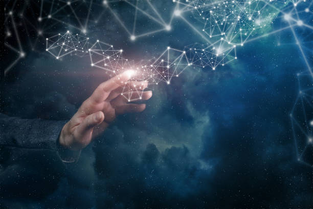 istock Hand clicks in the network of connections . 1298403198