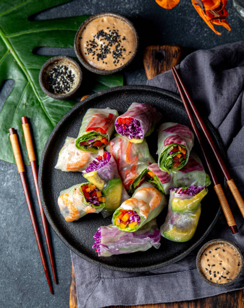 istock Delicious vietnamese spring roll with vegetable and shrimps 1298405271