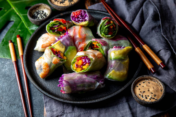 istock Delicious vietnamese spring roll with vegetable and shrimps 1298405296