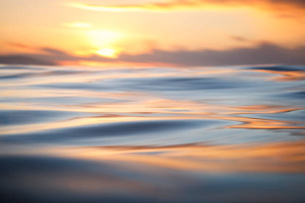istock Sun rising over the ocean with textured golden water surface 1298405310
