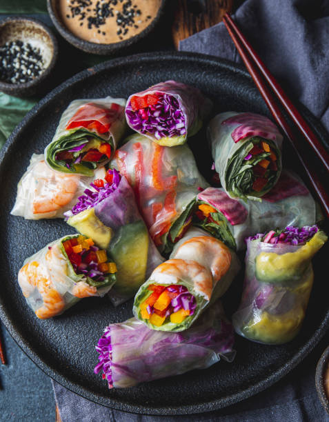 istock Spring rolls with vegetables and shrimps. Vietnamese dish 1298405349