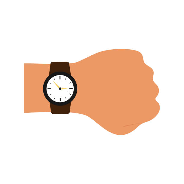 ilustraciones, imágenes clip art, dibujos animados e iconos de stock de reloj marrón en la muñeca. símbolo de tiempo aislado sobre fondo blanco. ilustración - reloj de mano