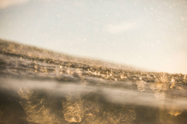 Water droplets on the ocean in golden light