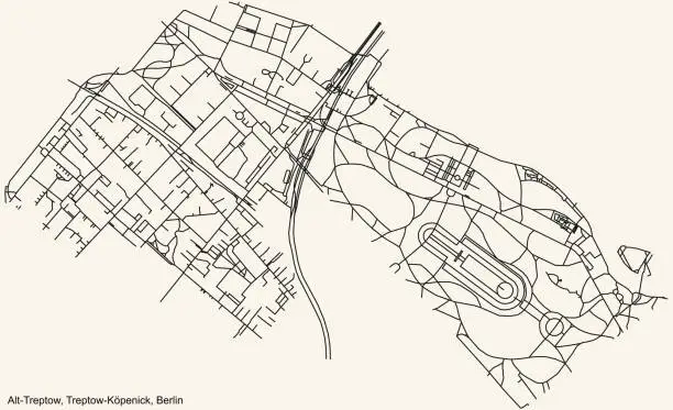 Vector illustration of Street city roads map plan of the Alt-Treptow locality of the Treptow-Köpenick borough