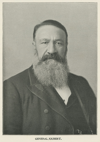 Portrait of General Petrus Jacobus Joubert “Piet Joubert” (1831 - 1900). Vintage photo etching circa late 19th century.
