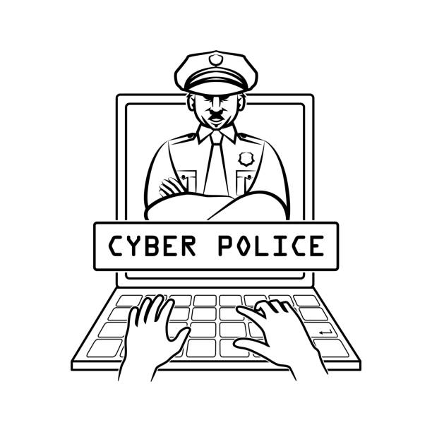 illustrations, cliparts, dessins animés et icônes de un cyber-policier apparaît - violence police catching stealing