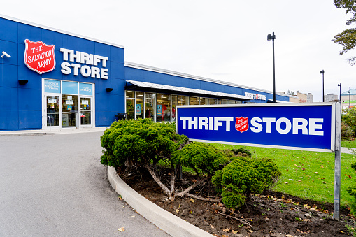 North York, Toronto, Canada - October 12, 2020: One of Salvation Army's Thrift Store in Toronto, Canada. The Salvation Army is a Christian church and an international charitable organisation.