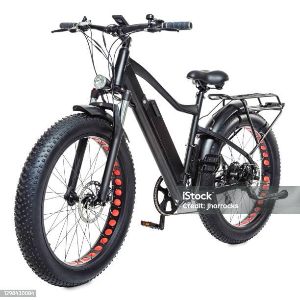 Electric Bicycle Isolated On White Stock Photo - Download Image Now - Electric Bicycle, Cut Out, Fatbike