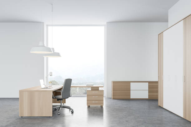 istock Modern white and wooden CEO office, side view 1298432961