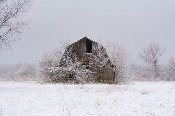 istock Old barn in the snow. 1298435820