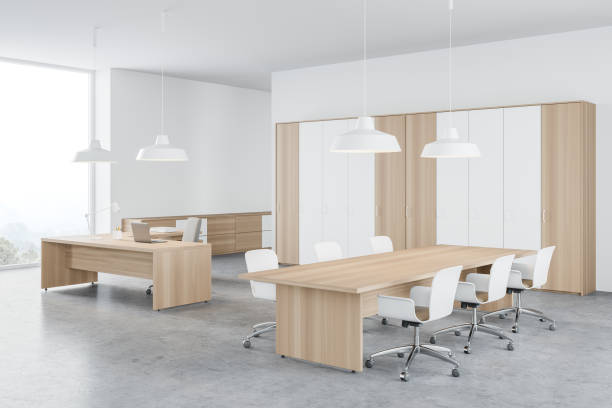 istock Modern white and wooden CEO office corner 1298436108