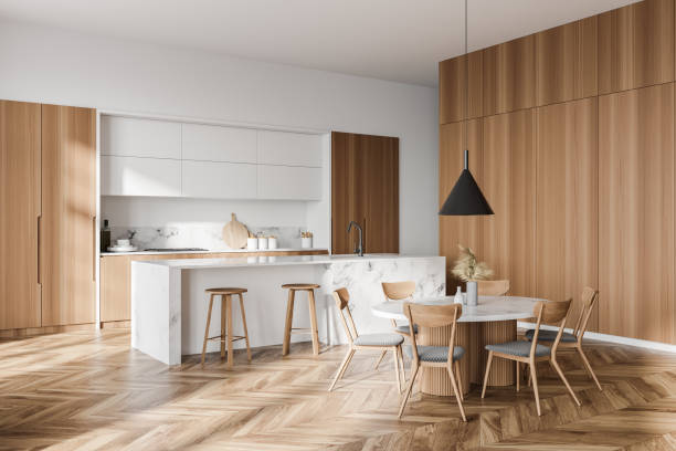 istock White and wooden kitchen corner with bar and table 1298436255