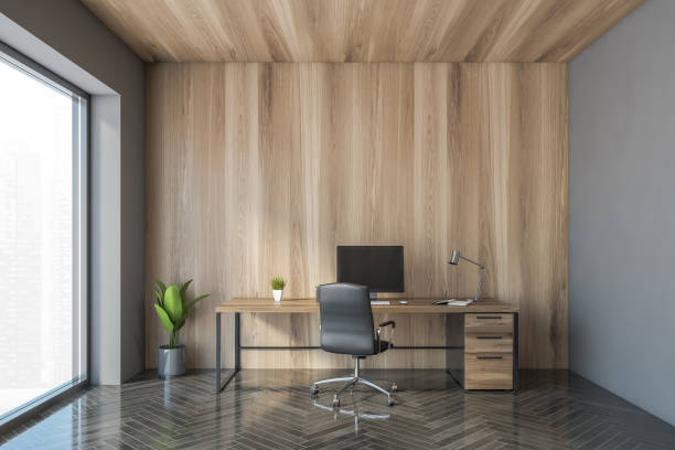 istock Gray and wooden CEO office 1298437527
