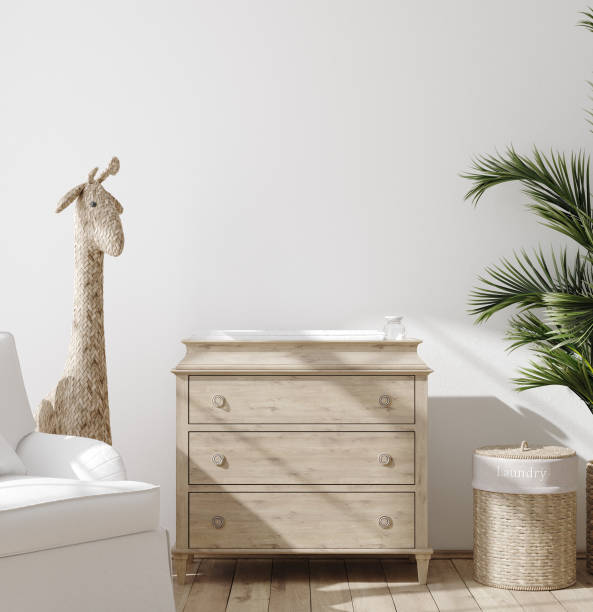 istock Blank wall mock up in cozy nursery interior background, Scandinavian style 1298439503