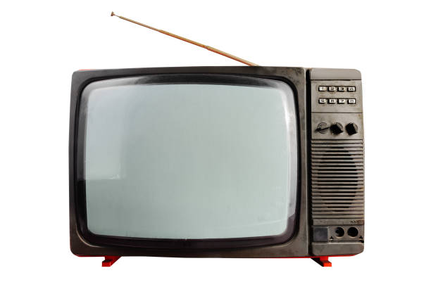 istock Isolated old black and orange colored soviet tv set. 1298444841