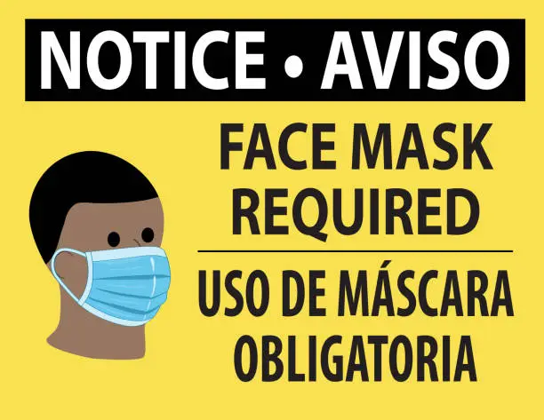 Vector illustration of Notice Face Mask Required - Notice Use of Mandatory Mask sign