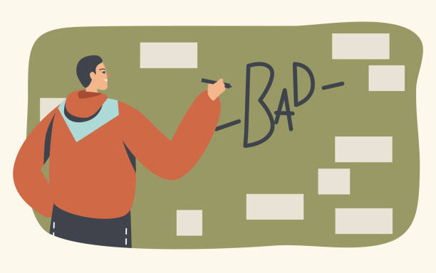 уличный художник подросток повреждение собственности картина граффити на стене. городское искусство, подростковый образ жизни. молодой че - child writing word stock illustrations