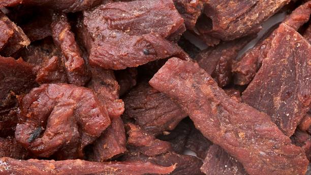 beef jerky full frame background - beef jerky meat smoked imagens e fotografias de stock