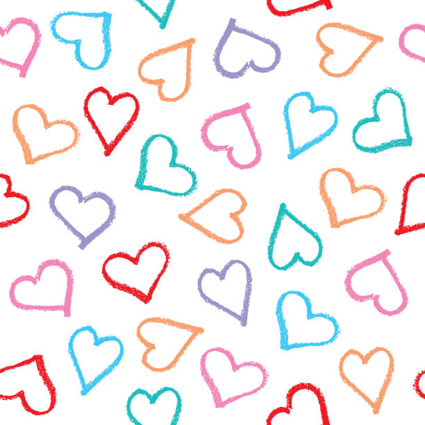 ilustrações de stock, clip art, desenhos animados e ícones de multi colored hand drawn hearts seamless pattern - multi colored heart shape backgrounds repetition