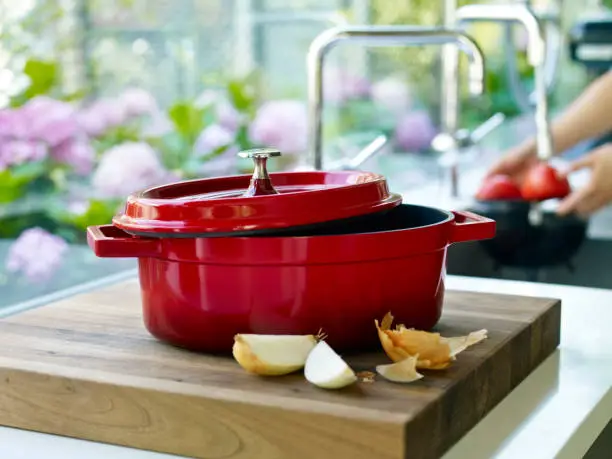 Cast-Iron Braising Pan on a modern kitchen counter