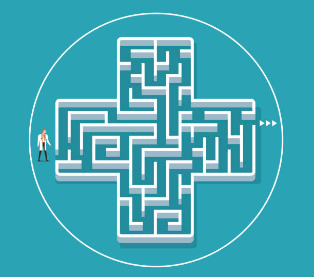Maze Maze with a pharmacy sign ignorant stock illustrations