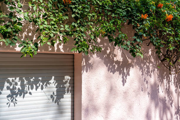 Shutter door or roller door and concrete floor outside