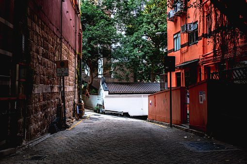 Alley between apartments in residential area, Wanchai, Hong Kong