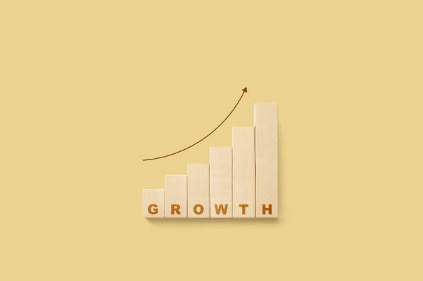 istock Ladder graph career path for business growth success process concept. Wood block increase with arrow up and word GROWTH 1298483954