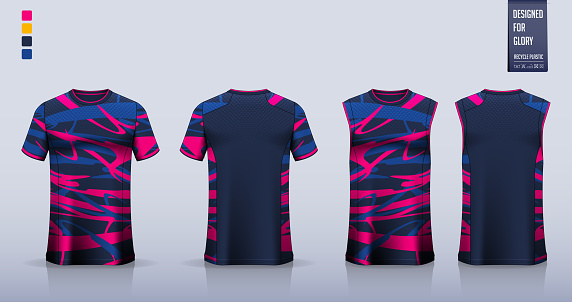 T-shirt mockup or sport shirt template design for soccer jersey or football kit. Tank top for basketball jersey or running singlet. Fabric pattern for sport uniform in front view back view. Vector Illustration.