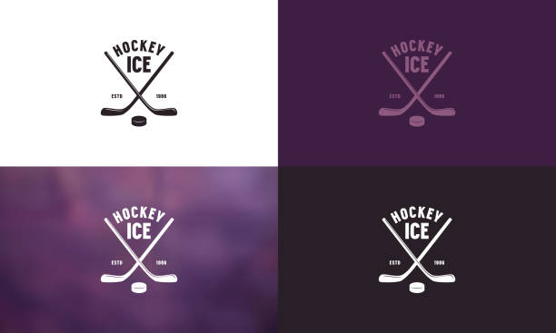 emblem für eishockey-meisterschaft - hockeyschläger stock-grafiken, -clipart, -cartoons und -symbole