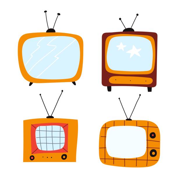 Set of icons of retro tv. Illustrations for print, stickers, posters design. old tv stock illustrations