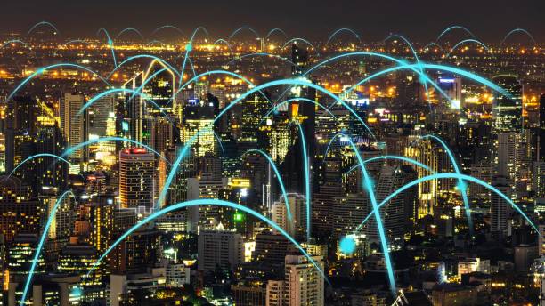 istock Smart digital city with globalization abstract graphic showing connection network 1298502577