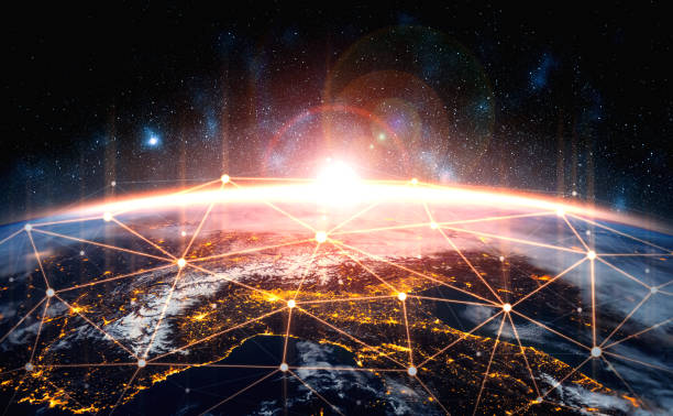 istock Global network connection covering the earth with lines of innovative perception 1298503519