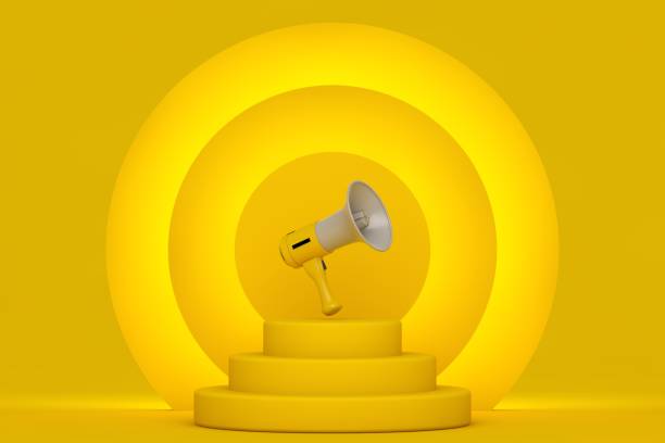 istock Yellow podium and minimal abstract background, 3d rendering geometric shape, Stage for awards on website in modern. 1298505752