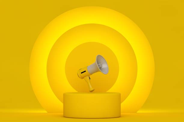 istock Yellow podium and minimal abstract background, 3d rendering geometric shape, Stage for awards on website in modern. 1298505889