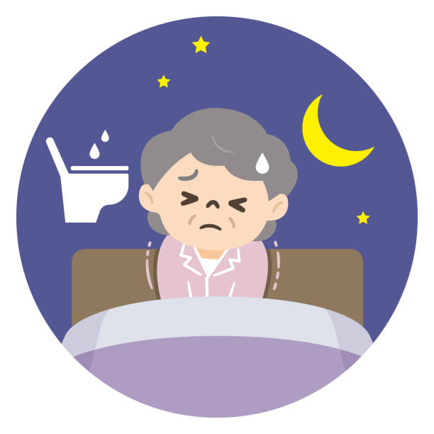 Elderly woman with nocturia and lack of sleep vector art illustration