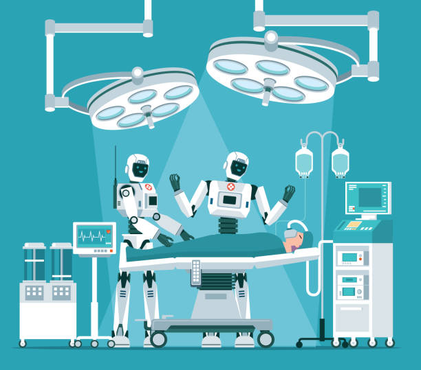 illustrazioni stock, clip art, cartoni animati e icone di tendenza di chirurgia robotica - chirurgia robotica