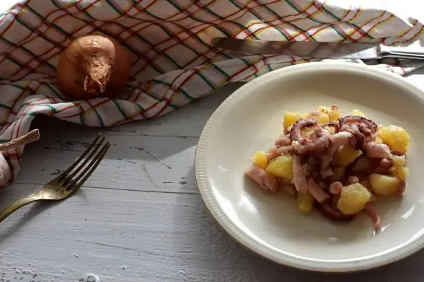 Typical Mediterranean healthy fish cuisine/ Octopus salad