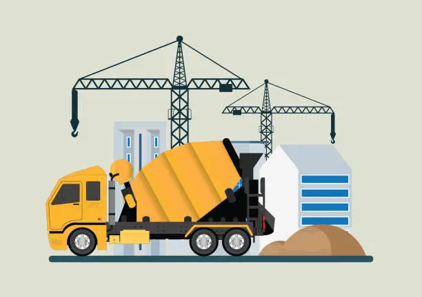 Vector illustration of Crane with concrete mixer.